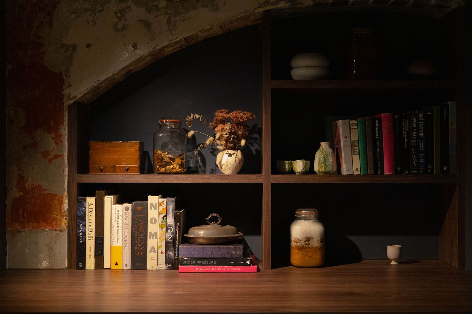 Bookshelf at Exhibition Restaurant in Brisbane.
