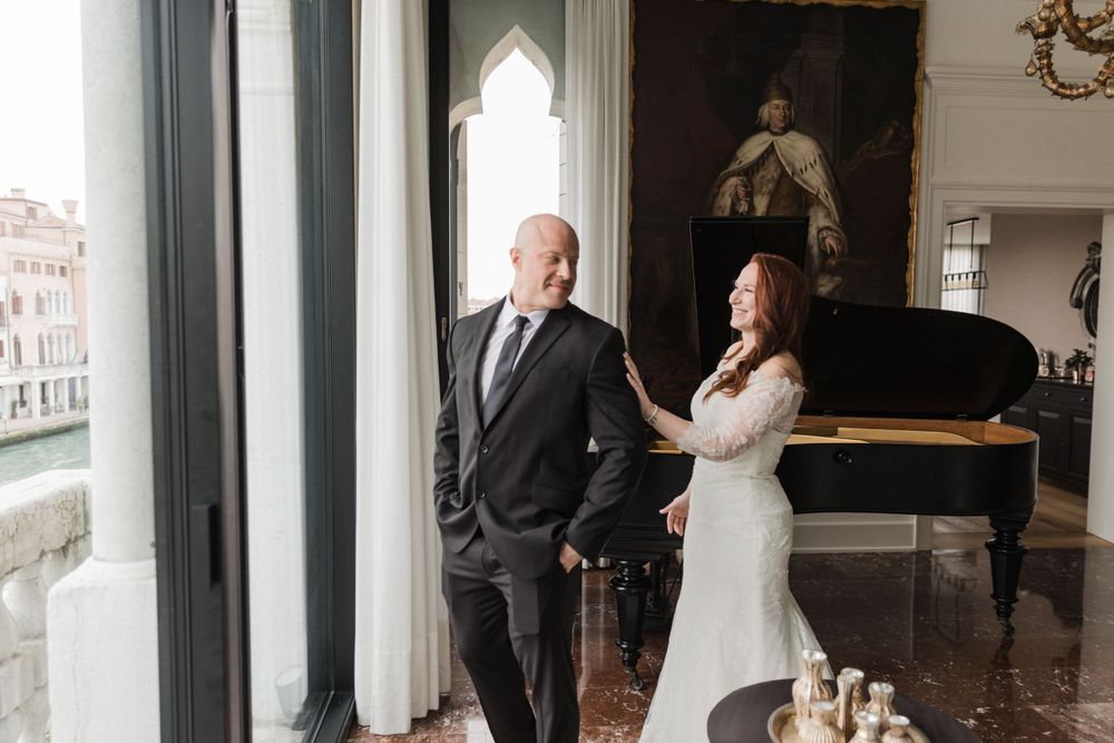 Venice Elopement at Palazzetto Foscari - Bride and Groom's First Look at Palazzetto Foscari -Destination Elopement in Venice Italy