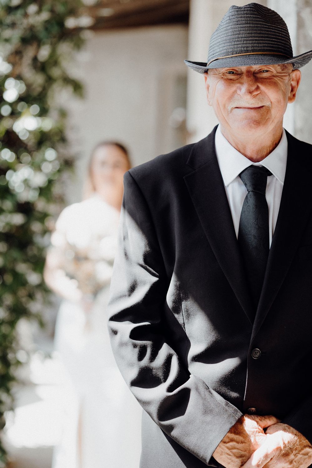Joyful moment of the First Look between the bride and her father, captured by Apertured Media Auckland Wedding Photographer.