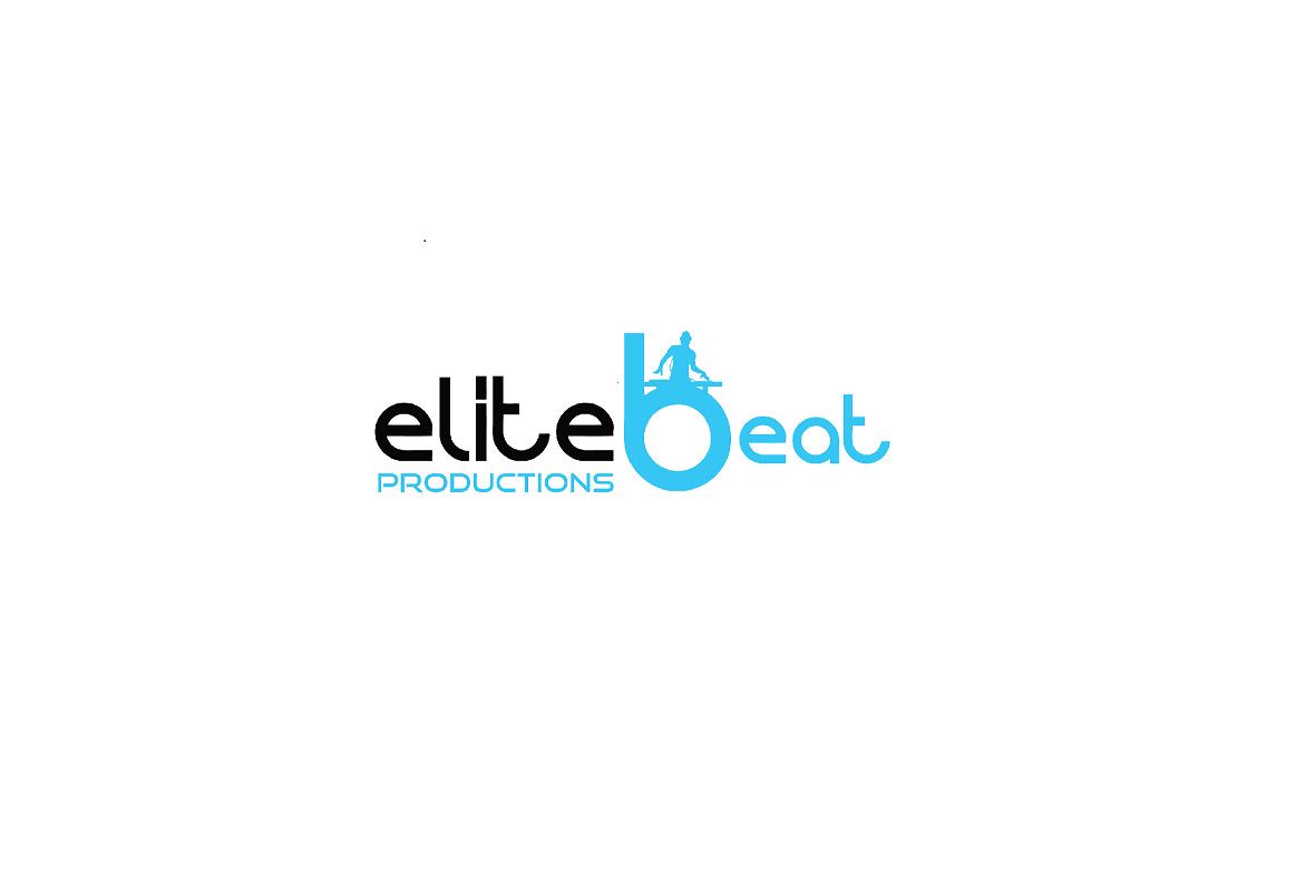 Modern blue and black EliteBeat logo design with minimalist typography.