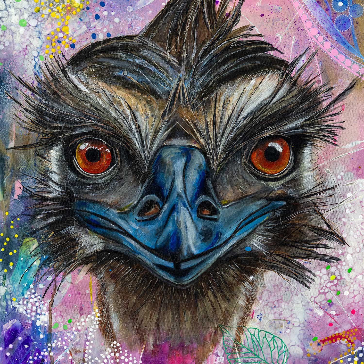 Mixed Media Emu Artwork by Artist Kerrie May Designs digitised at JRP Studio Fine Art Printing Albury Wodonga.