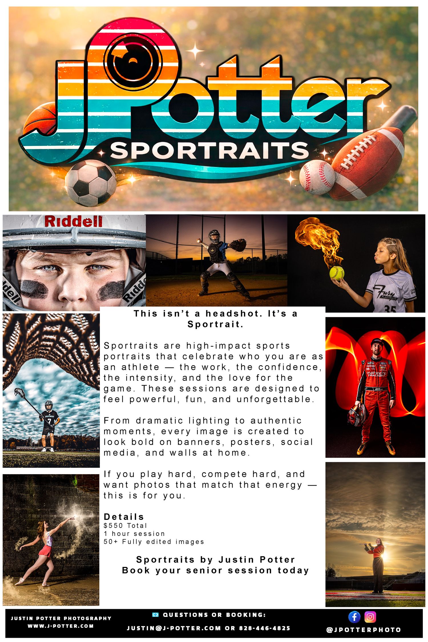 Collection of sports photography marketing banners and website layouts showcasing dramatic athletic moments and branding.