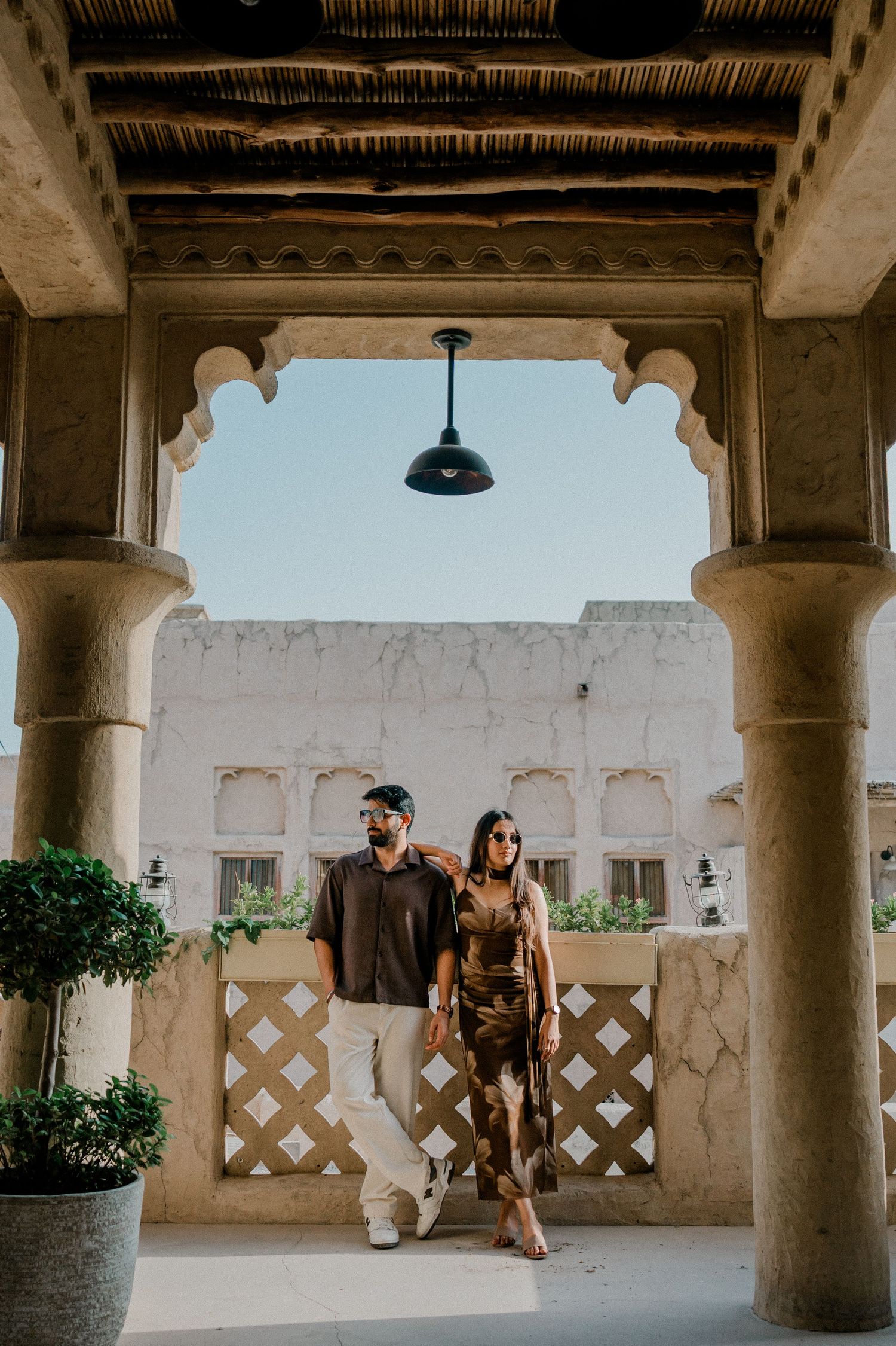 Engagement session in Dubai featuring heritage courtyard setting