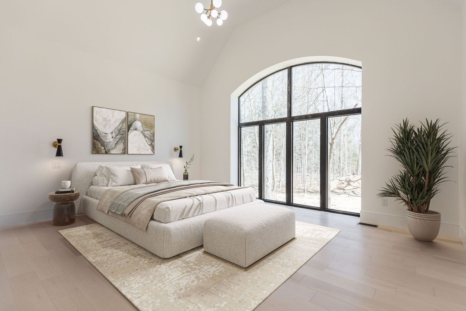 A photo of a virtually staged bedroom in Midhurst Ontario for a real estate listing in Simcoe County photographed by Sarah Tennant