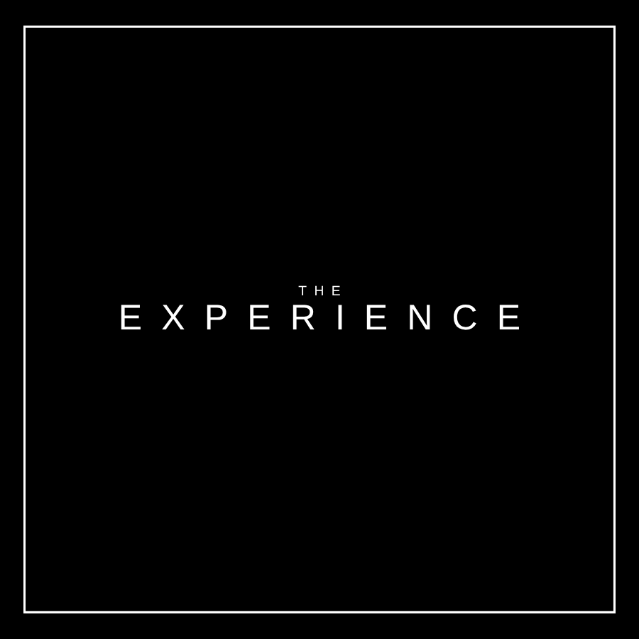Clean typography layout displaying 'EXPERIENCE' in white text on black background.