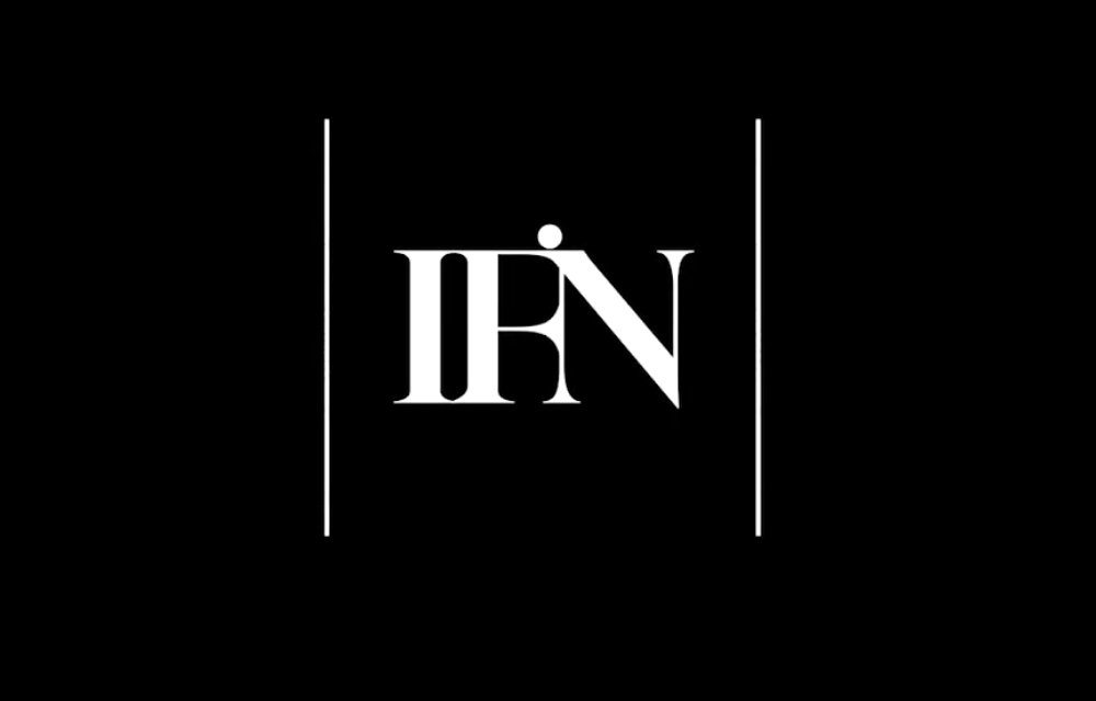 Black minimalist In Frame Noir logo design featuring stylized IPN monogram letters in white on dark background with vertical border lines.