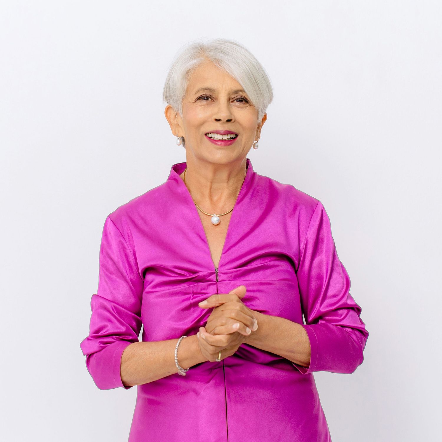 Studio headshot of Auckland business woman on white background