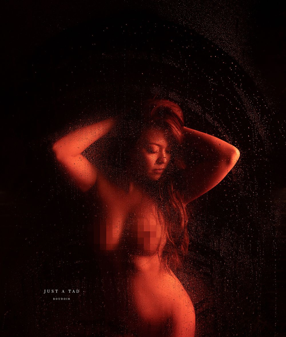 Shower scene with red light. Greenville SC boudoir photographer Easley, SC boudoir, Upstate boudoir photographer