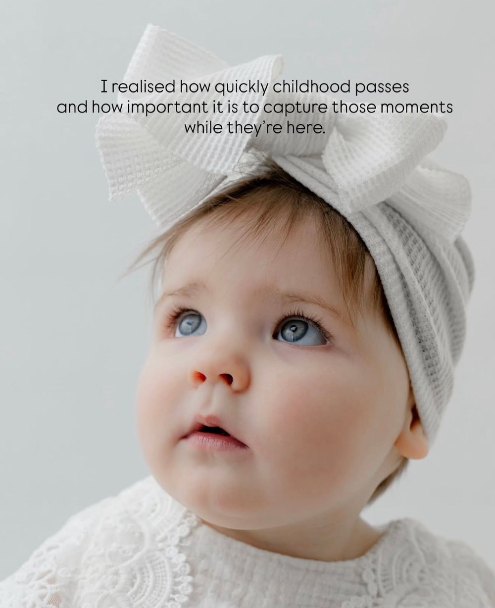 A collage of close-up photos showing a baby in a white hat looking upward with bright blue eyes against a light background.