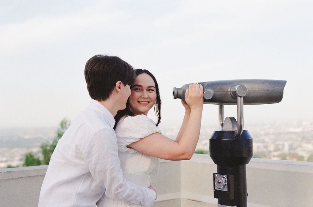 Candid Griffith Observatory engagement session on 35mm film