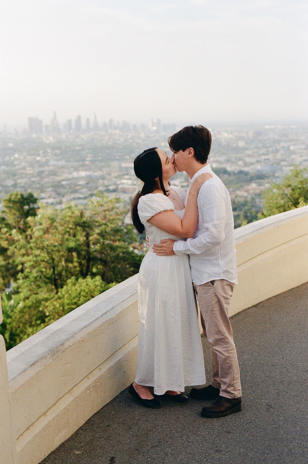 Candid Griffith Observatory engagement session on 35mm film by NC photographer
