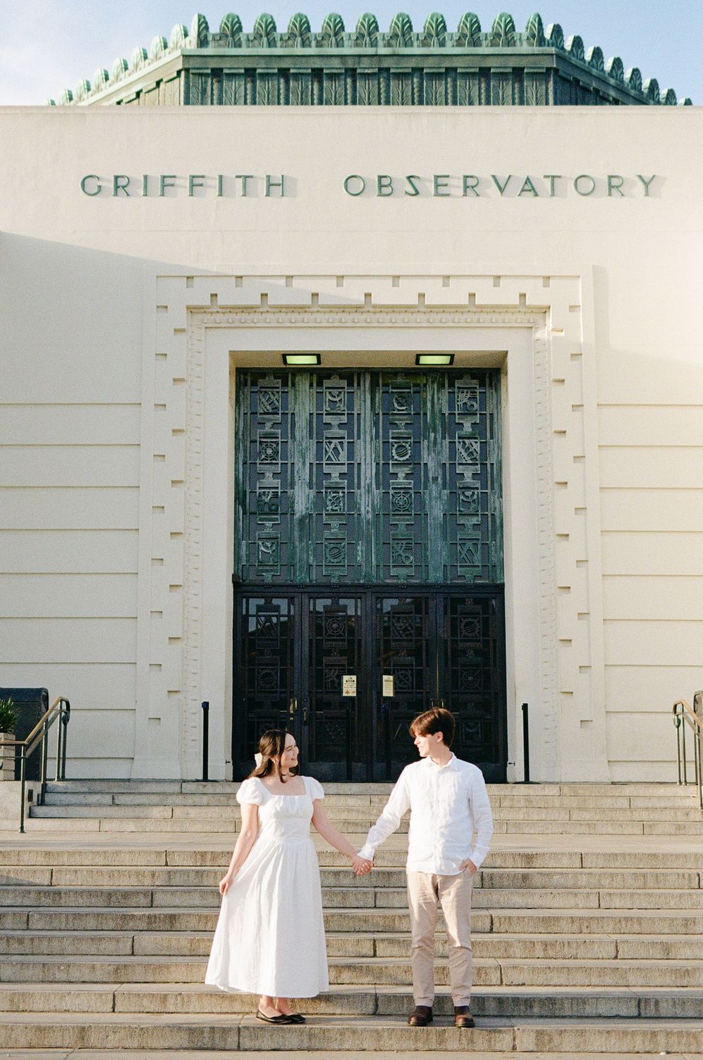 Candid Griffith Observatory engagement session on 35mm film, captured by a Charlotte NC documentary wedding photographer bicoastal.