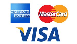 American Express, MasterCard, and Visa credit card logos displayed together on a white background.