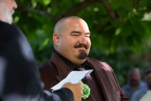 Hidden Gem wedding Meridian Idaho groom during ceremony