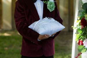 Hidden Gem wedding Meridian Idaho ring bearer holding pillow with rings