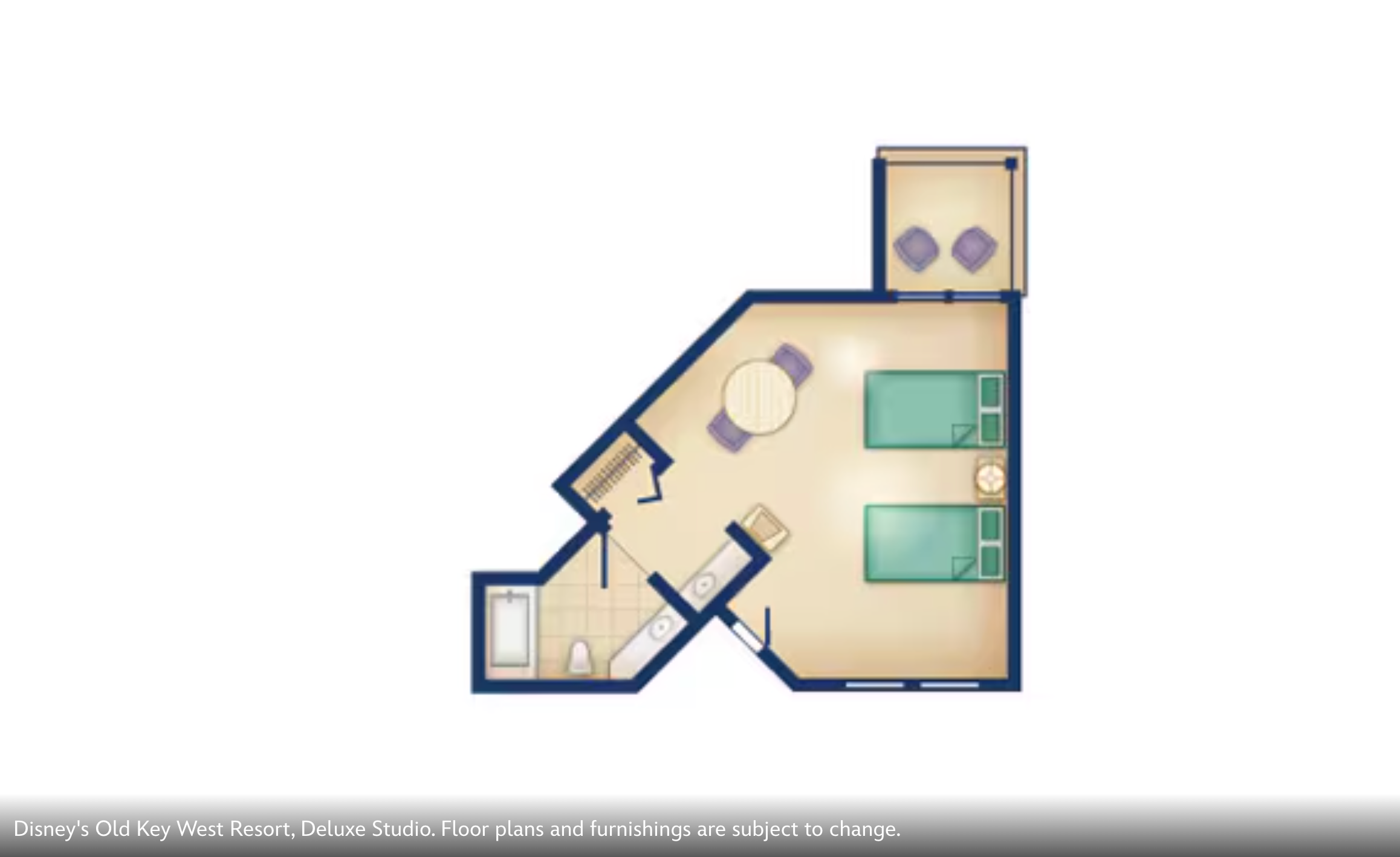 Room floor plan layout showing compact studio accommodation design.