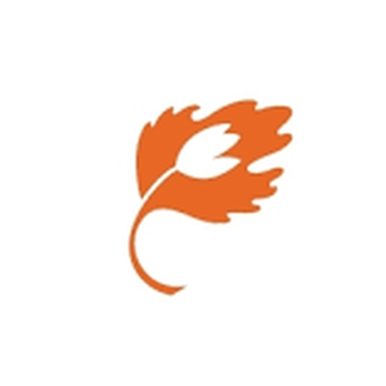 Orange leaf and tulip flower combined logo icon on white background.