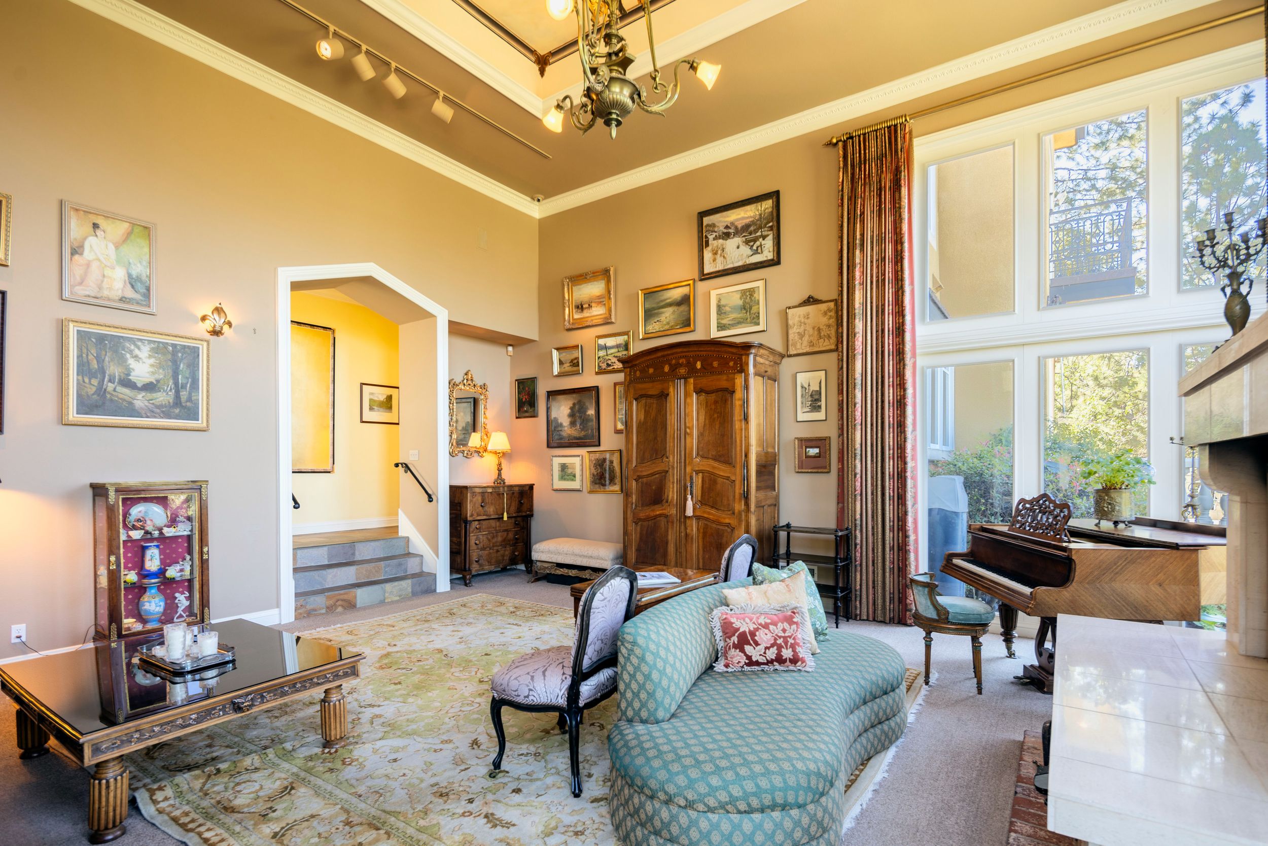 Collage of luxury home interior photos showing elegant living spaces with crown molding and upscale furnishings.