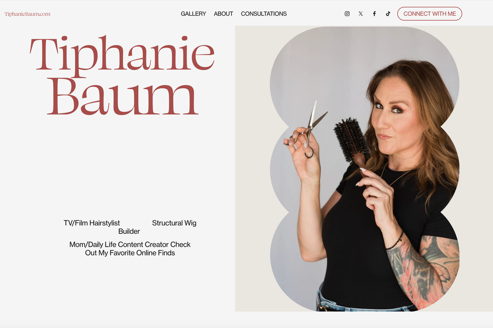 Professional website header design with clean typography and portrait elements.