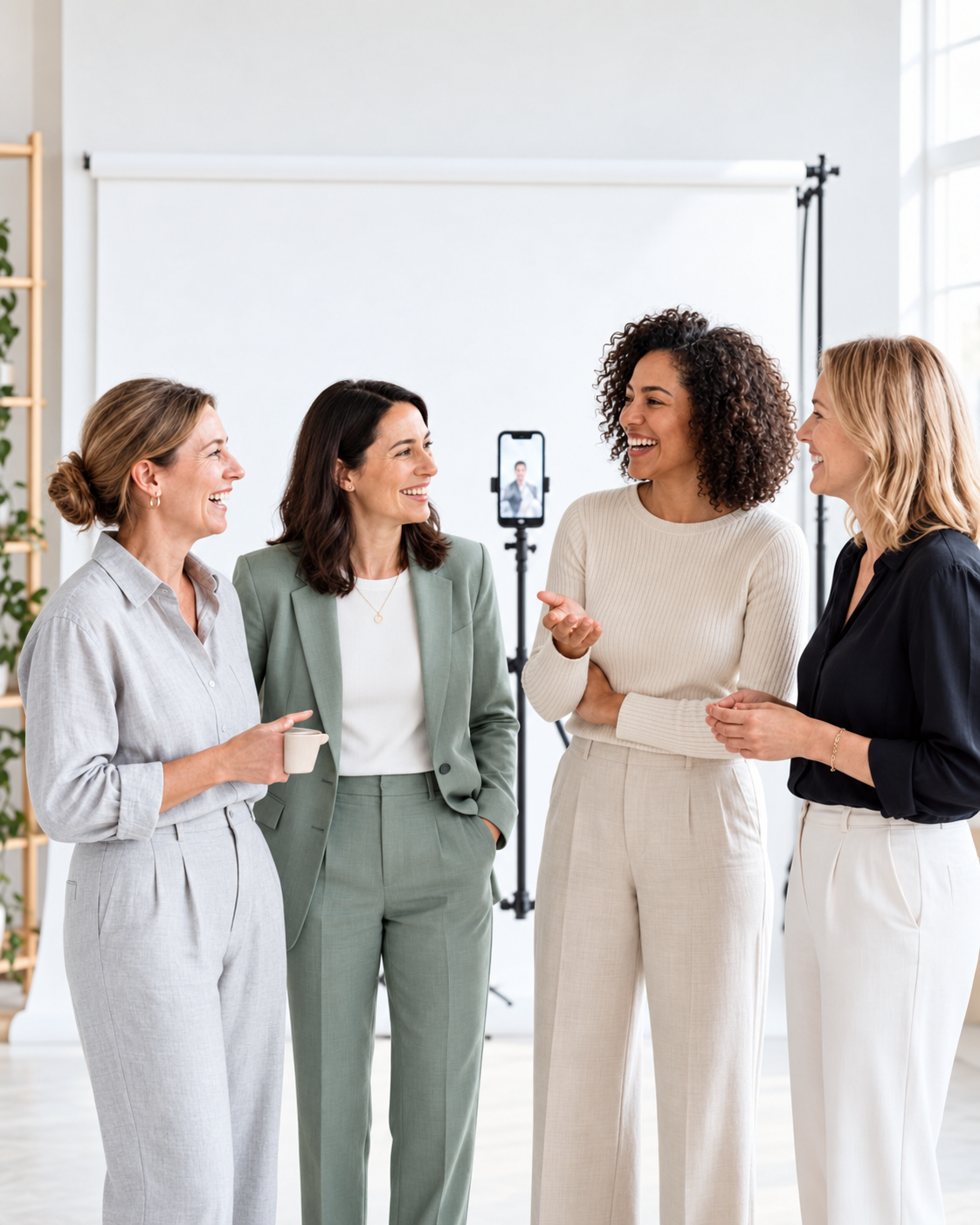 Gruppe beim gemeinsamen Filmen im Studio