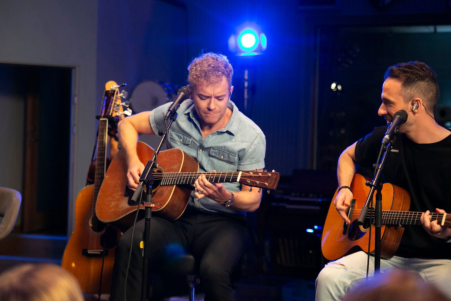 Peter Johansson och Bruno Mitsogiannis i Bagpipe Studio med Rakt Live. Fotograf Rebecca Nordin.