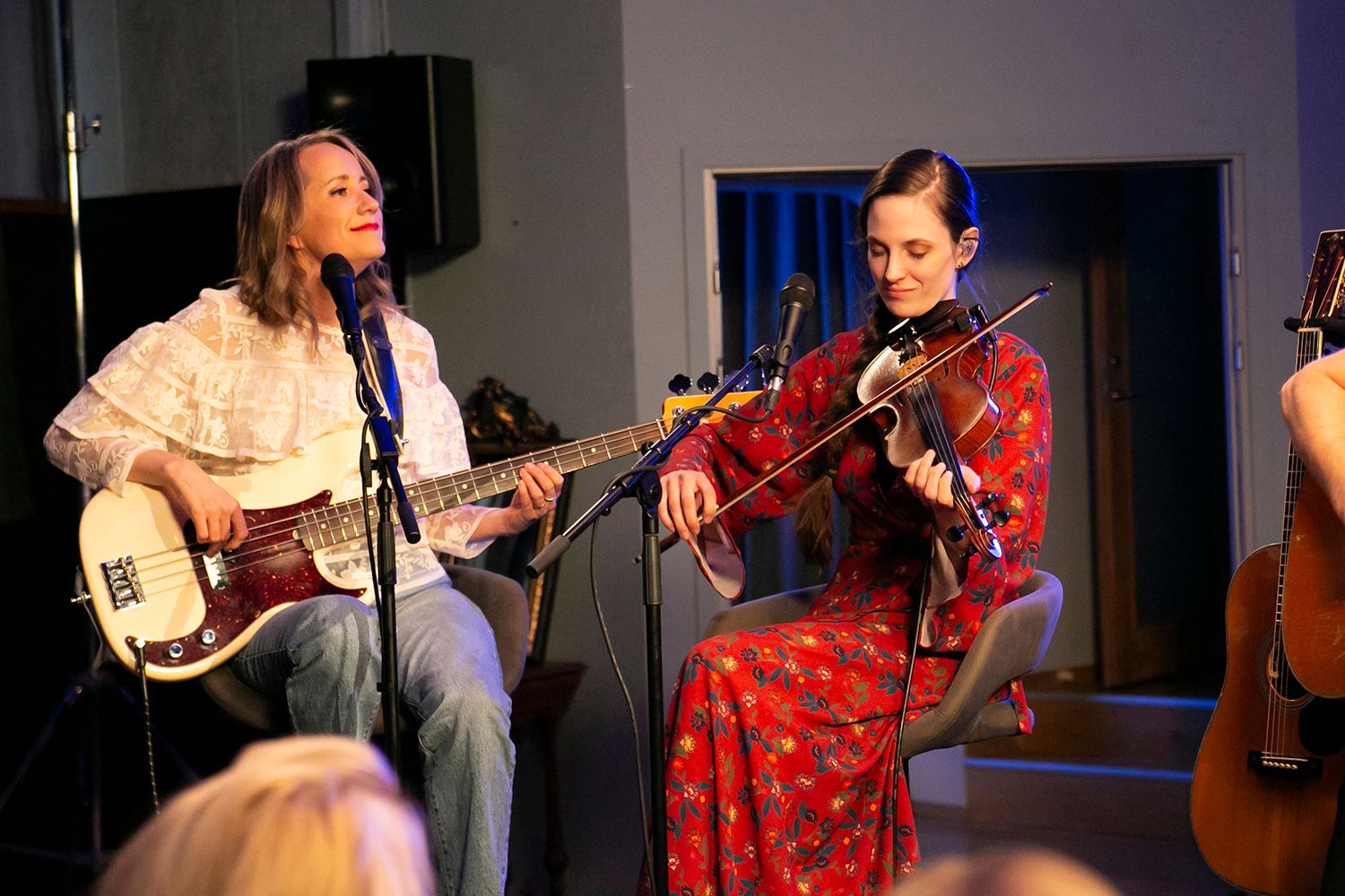 Peter Johansson och Bruno Mitsogiannis i Bagpipe Studio med Rakt Live. Fotograf Rebecca Nordin. Matilda Grün och Petra Wahlgren.