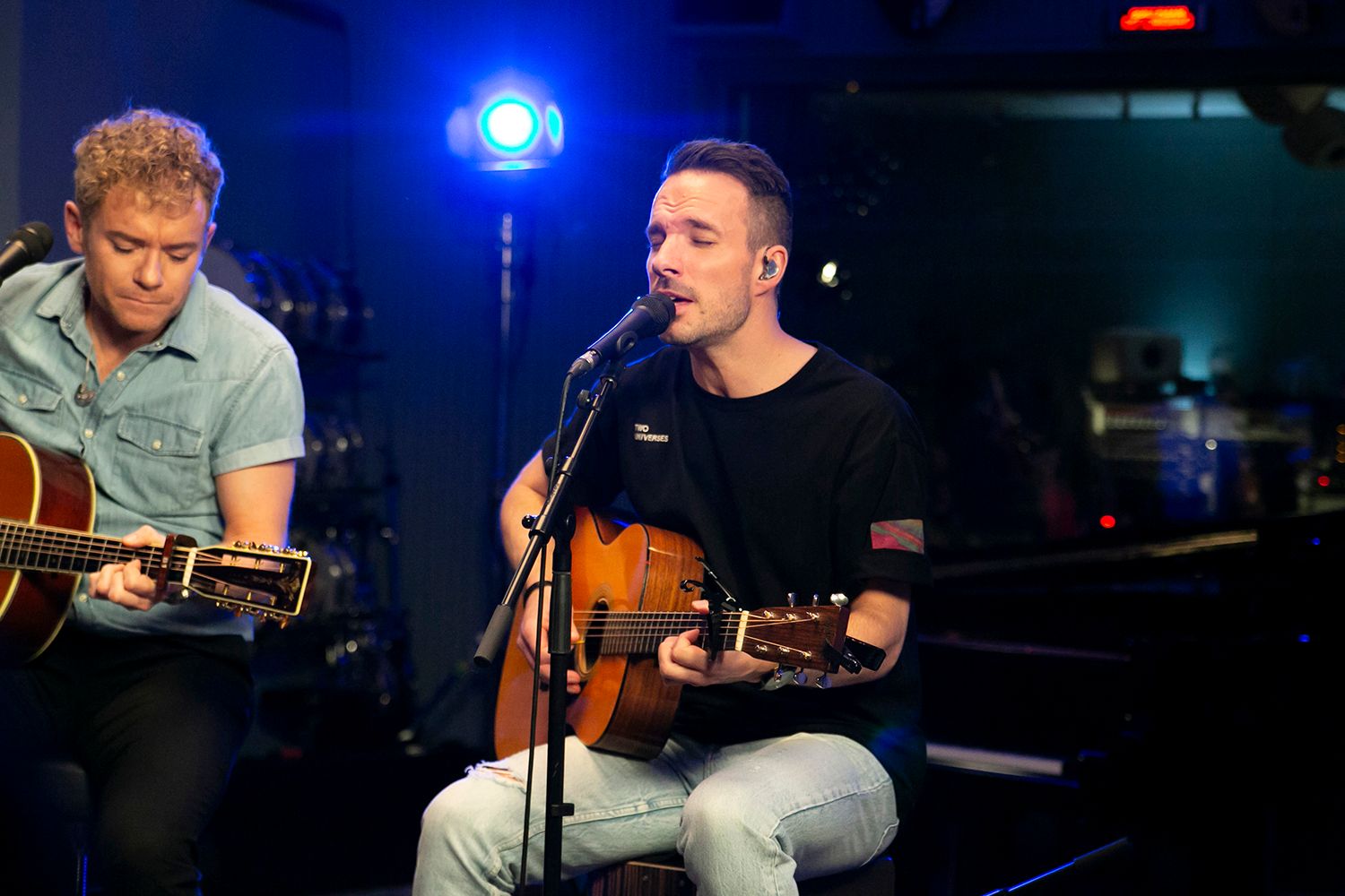 Peter Johansson och Bruno Mitsogiannis i Bagpipe Studio med Rakt Live. Fotograf Rebecca Nordin.