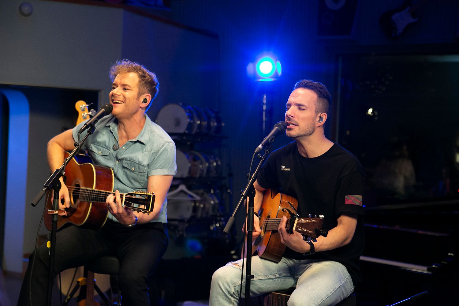 Peter Johansson och Bruno Mitsogiannis i Bagpipe Studio med Rakt Live. Fotograf Rebecca Nordin.