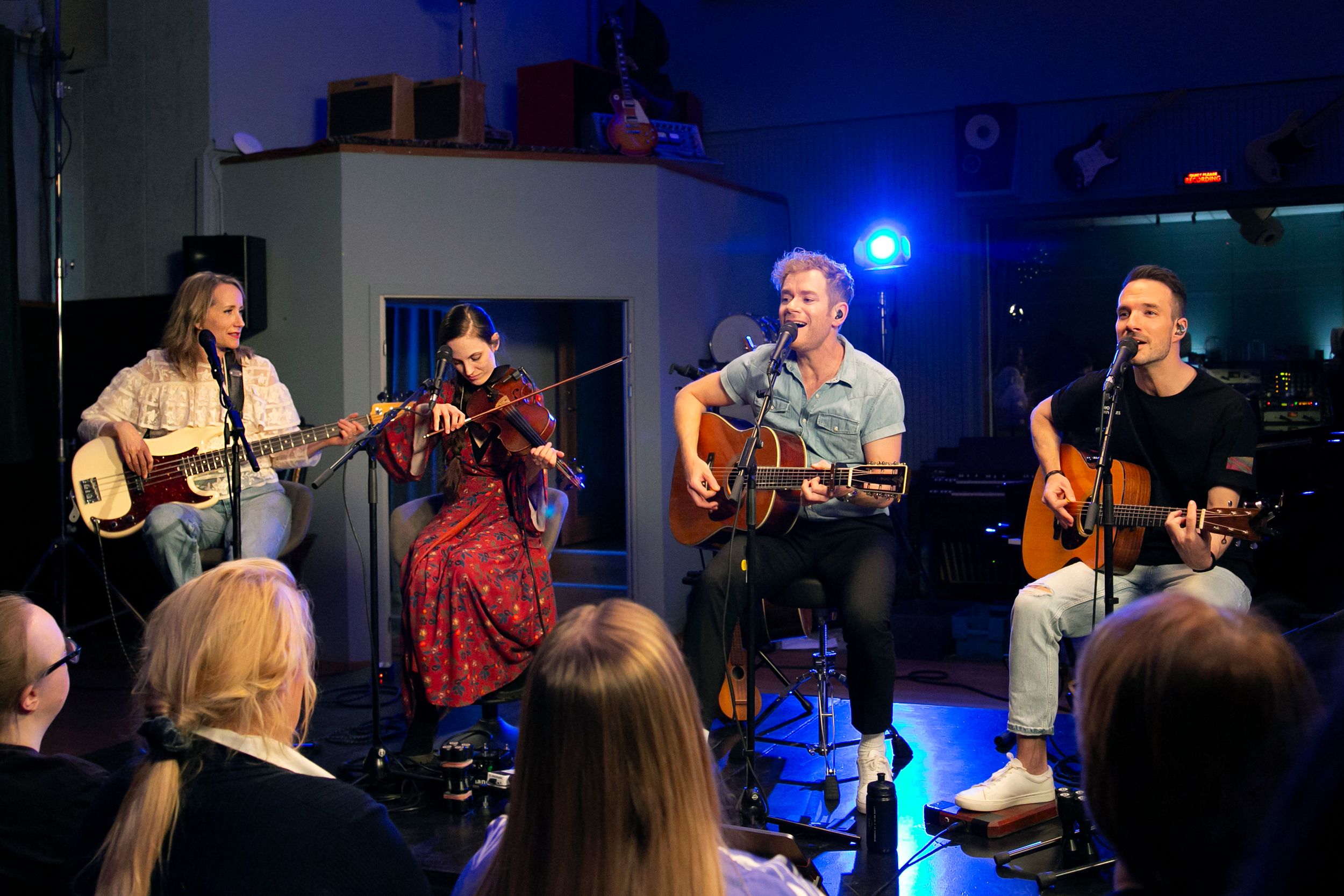 Peter Johansson och Bruno Mitsogiannis i Bagpipe Studio med Reakt Live. Fotograf Rebecca Nordin. Petra Wahlgren och Matilda Grün.
