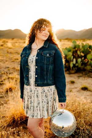 Best Sierra Vista Senior Photographer_disco ball_senior girl in jean jacket