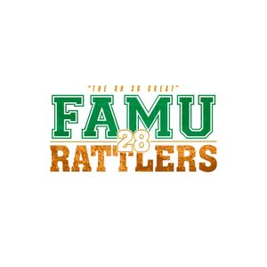 Text logo design featuring FAMU Rattlers in green and gold colors.