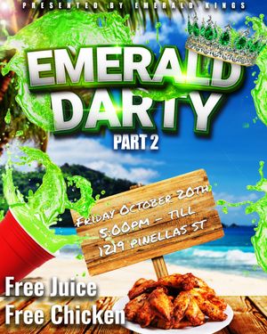 Event flyer series with tropical beach theme and food promotions featuring green accents.