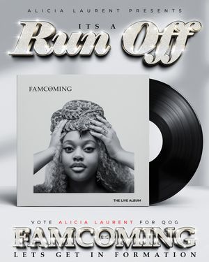 Collection of album artwork and promotional materials featuring vinyl records and text 'FAMCOMING' in various layouts.