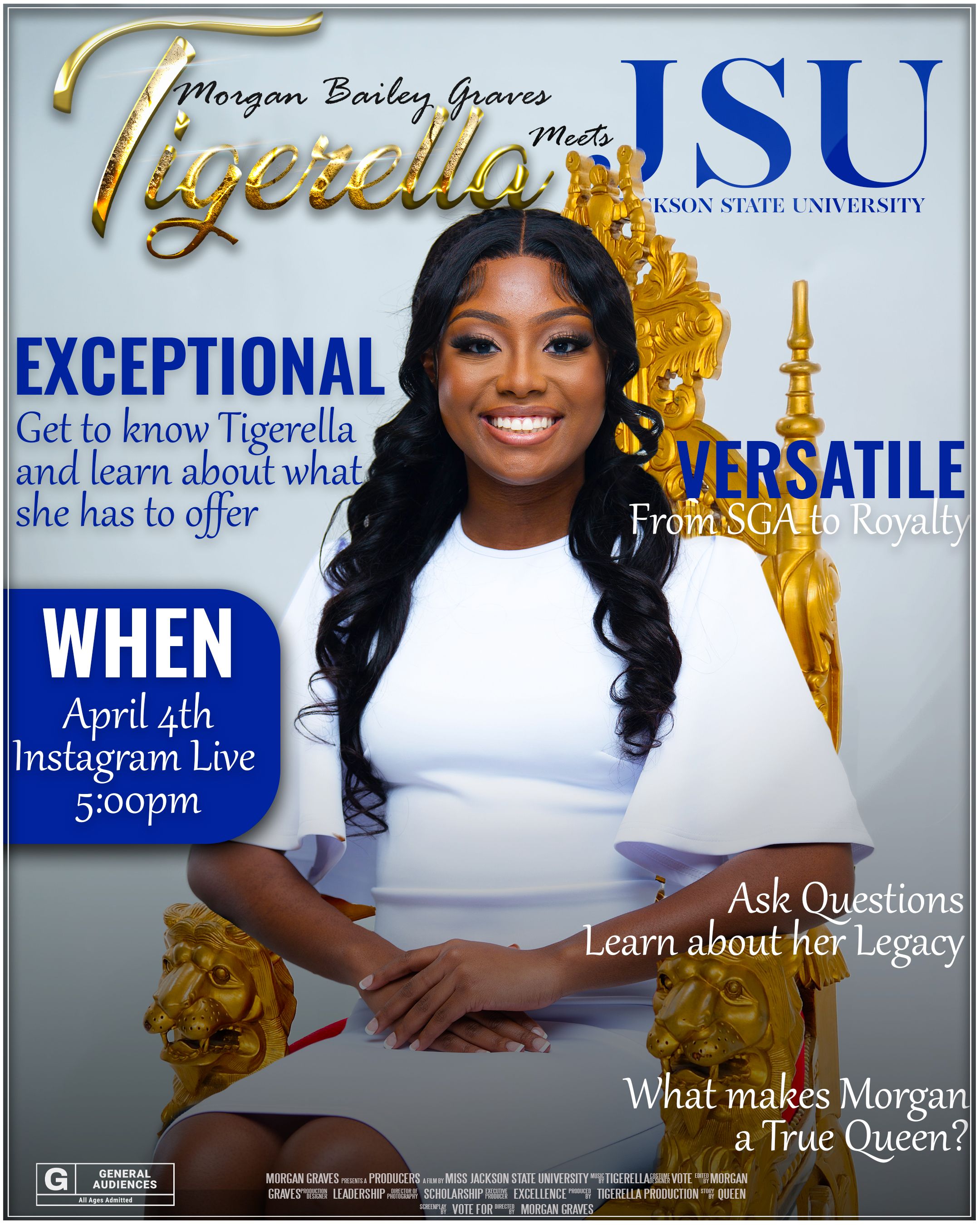 JSU promotional poster highlighting exceptional and versatile achievements with gold accents.