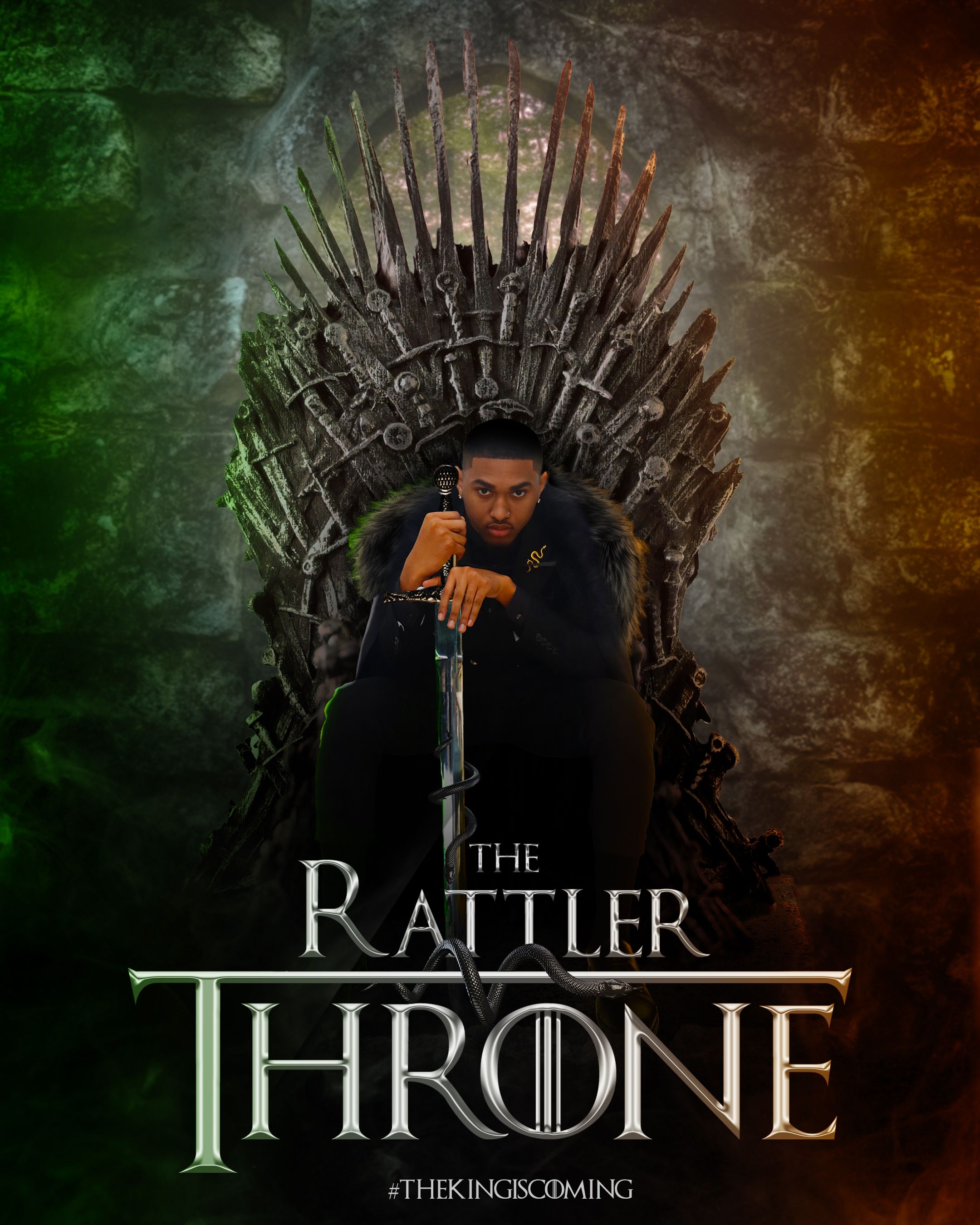 A Game of Thrones inspired promotional image featuring the Iron Throne in dramatic lighting.
