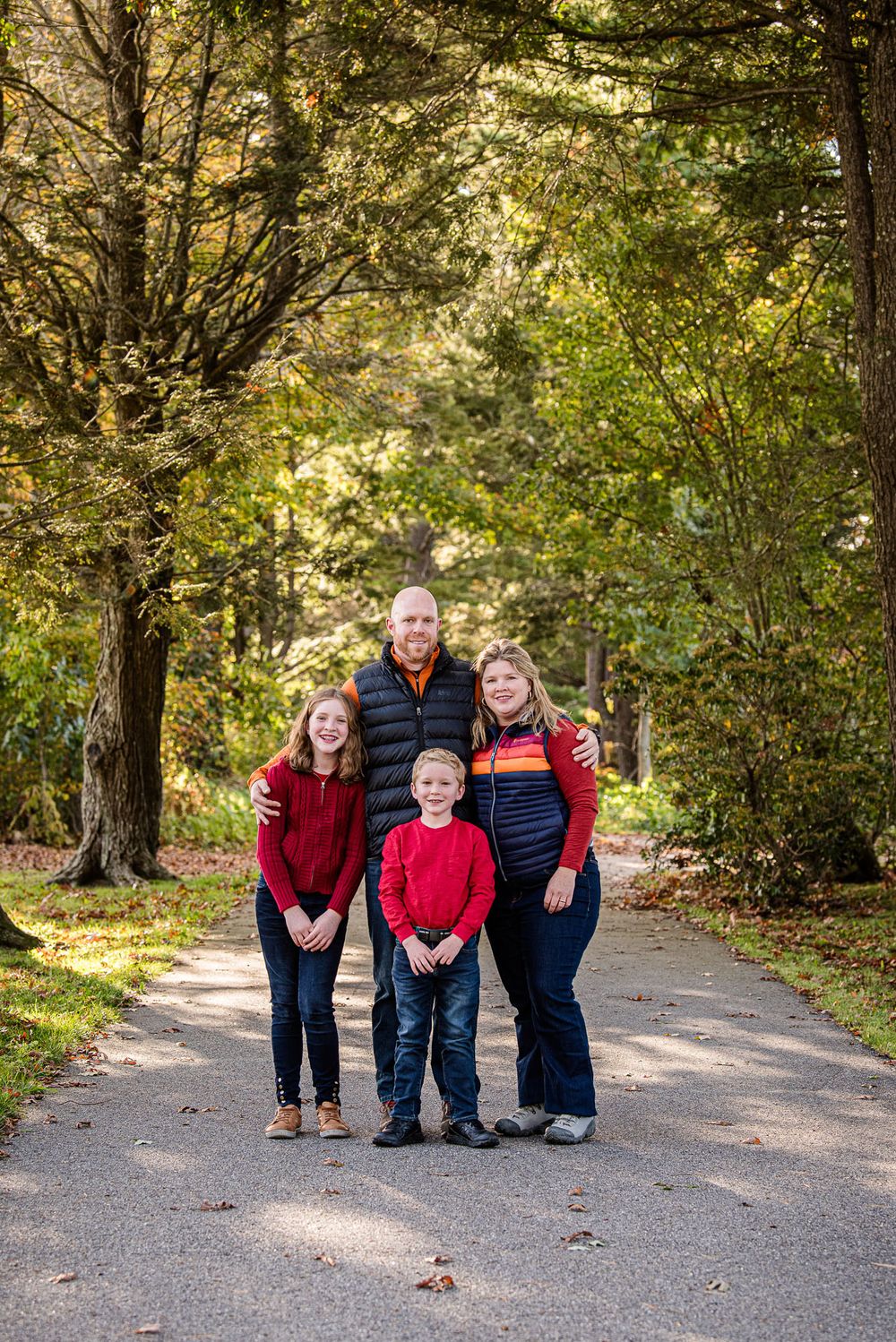 Family on path in forest