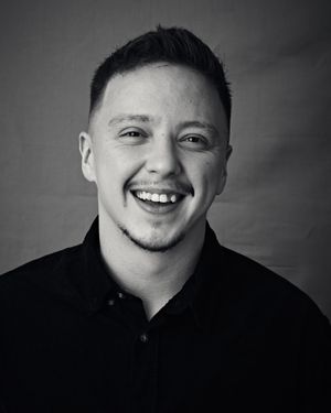 black and white Headshot of man