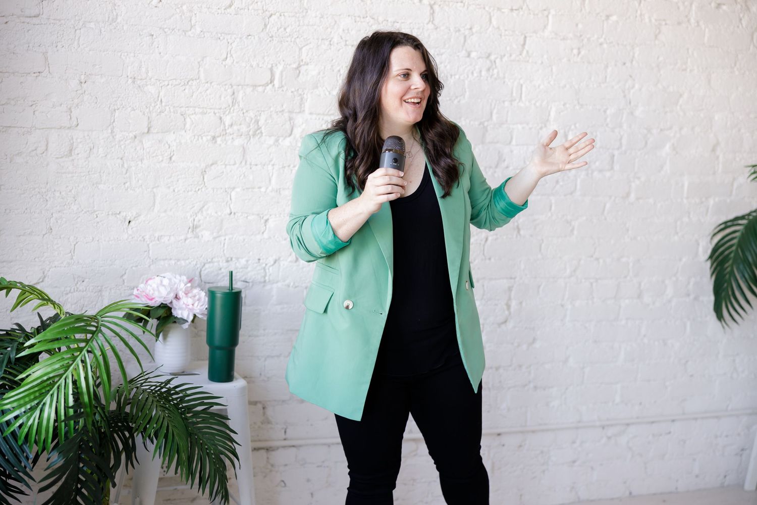 Woman burnout coach in Tacoma, WA GRLS Studio Personal branding photoshoot presenting and speaking to audience