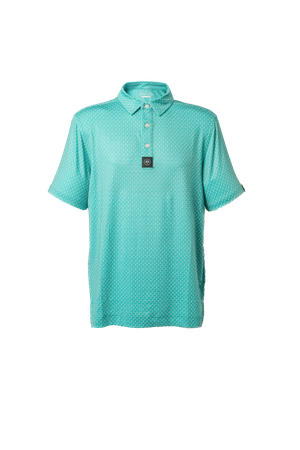 Mint green polo shirt with textured pattern shown from multiple angles.