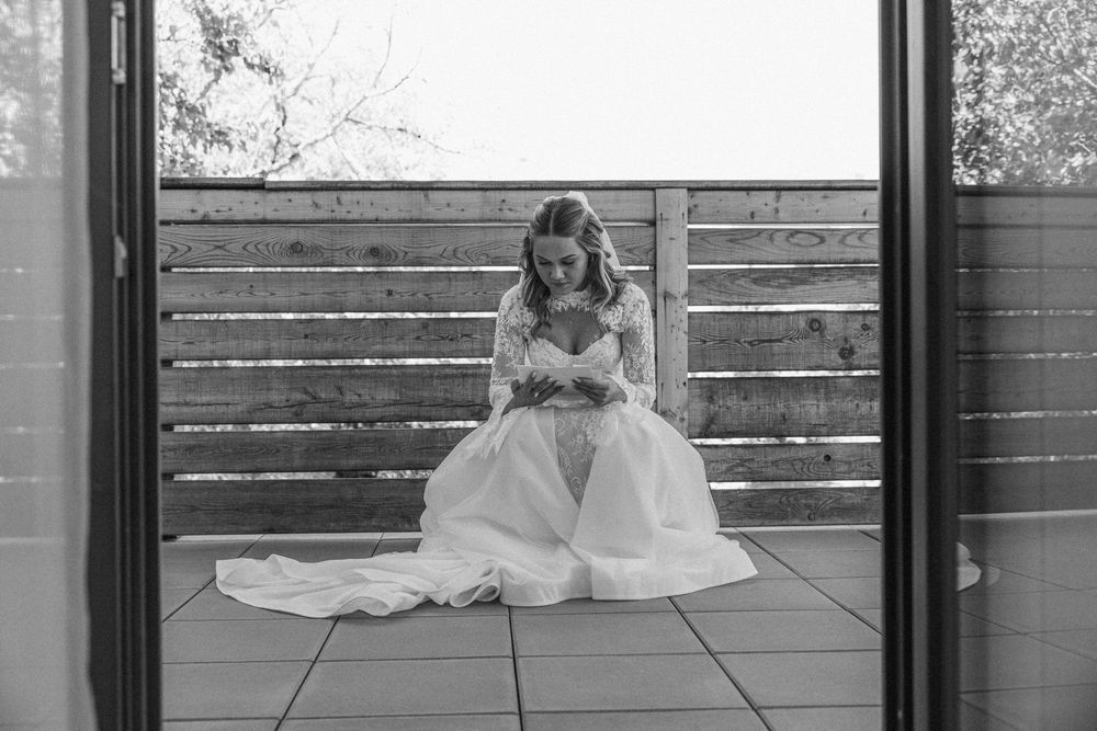 bride reading secret letter from her husband