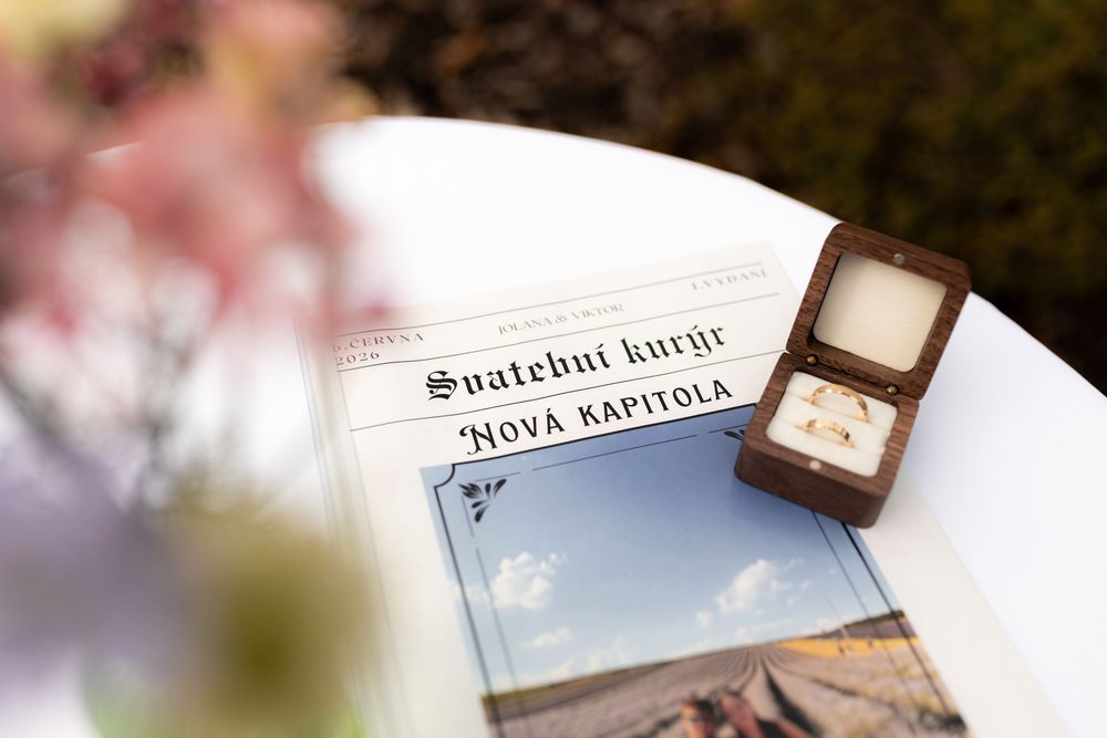 detail photo of wedding newspaper with rings