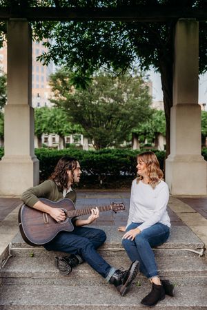 Engaged couple with guitar. Cincinnati Wedding photographer. NKY wedding photographer. Chicago Wedding Photographer.