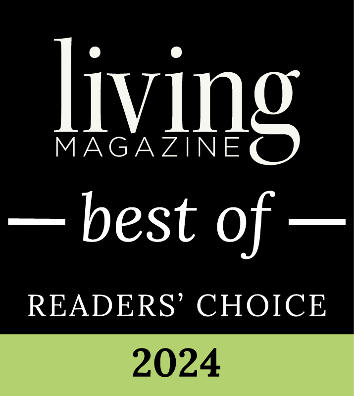 Living Magazine Best of Readers Choice 2024 award badge with black background and green accent bar.