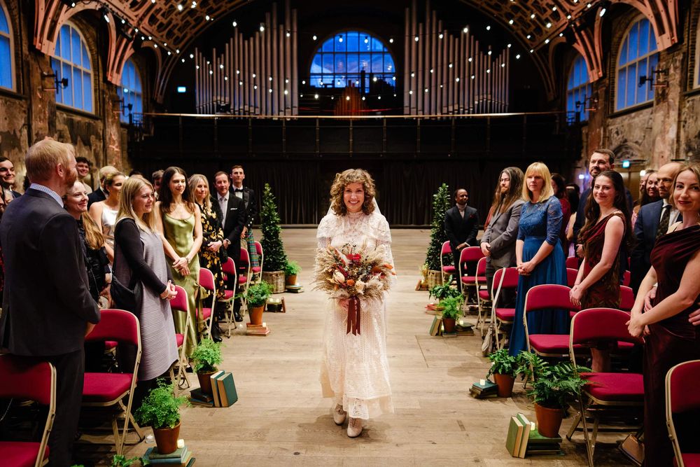 Battersea Arts Centre Wedding bride walking down aisle