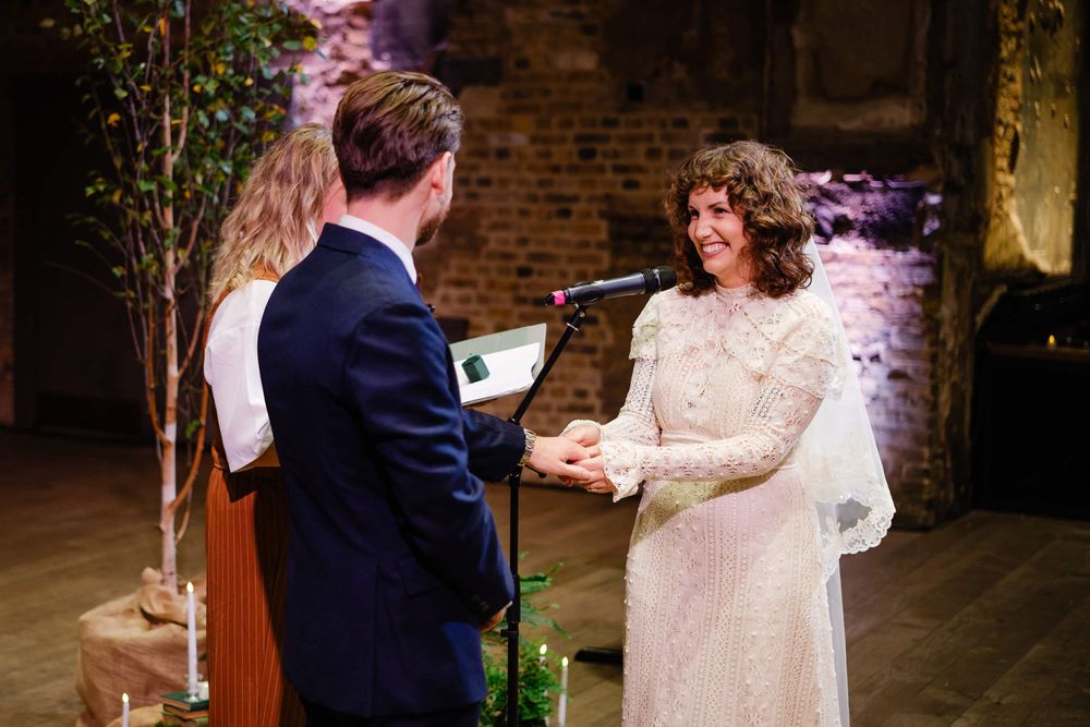 happy bride at wedding in London
