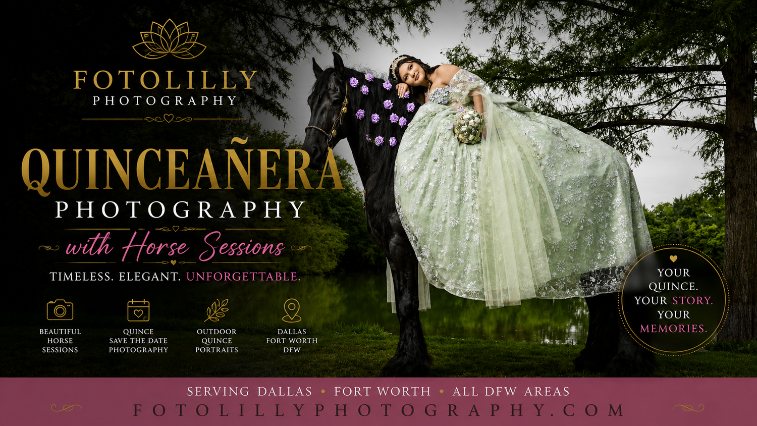 Professional Grand Prairie quince portraits at Rancho de las 4 Riatas showcasing beautiful horse photography by Fotolilly Photography