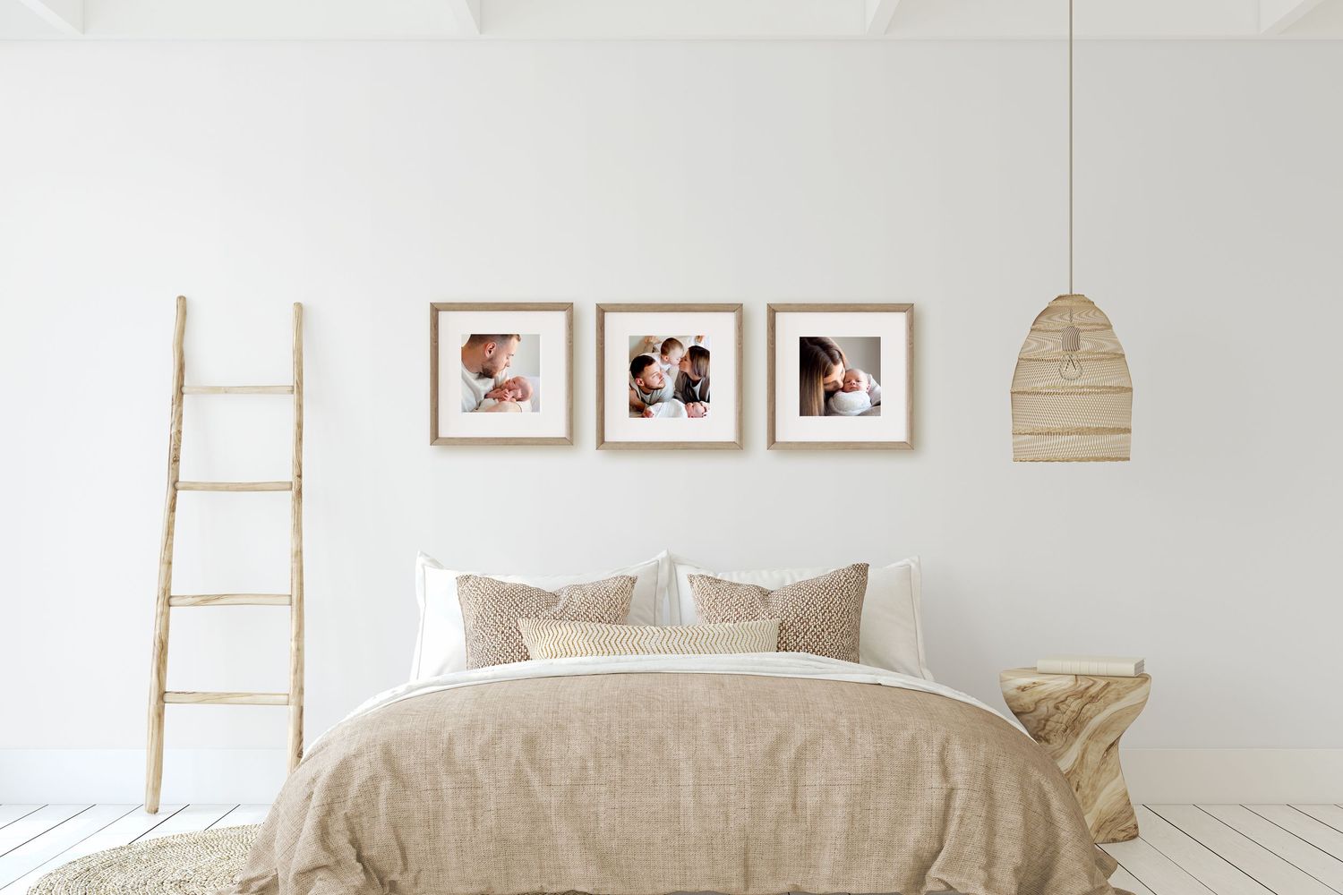 3 square frames - small wall art - small house family photos