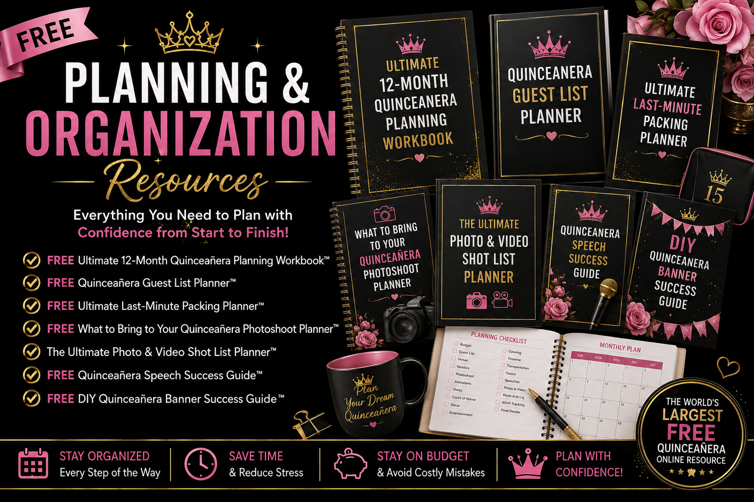 FREE Quince planning dashboard helping families organize timelines, vendors, budgets, guest lists and event planning in one place