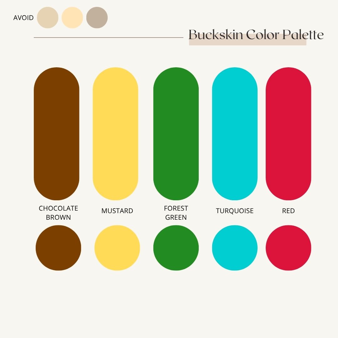 A color palette showing five bright retro southwestern colors: chocolate brown, mustard yellow, forest green, turquoise, and red.