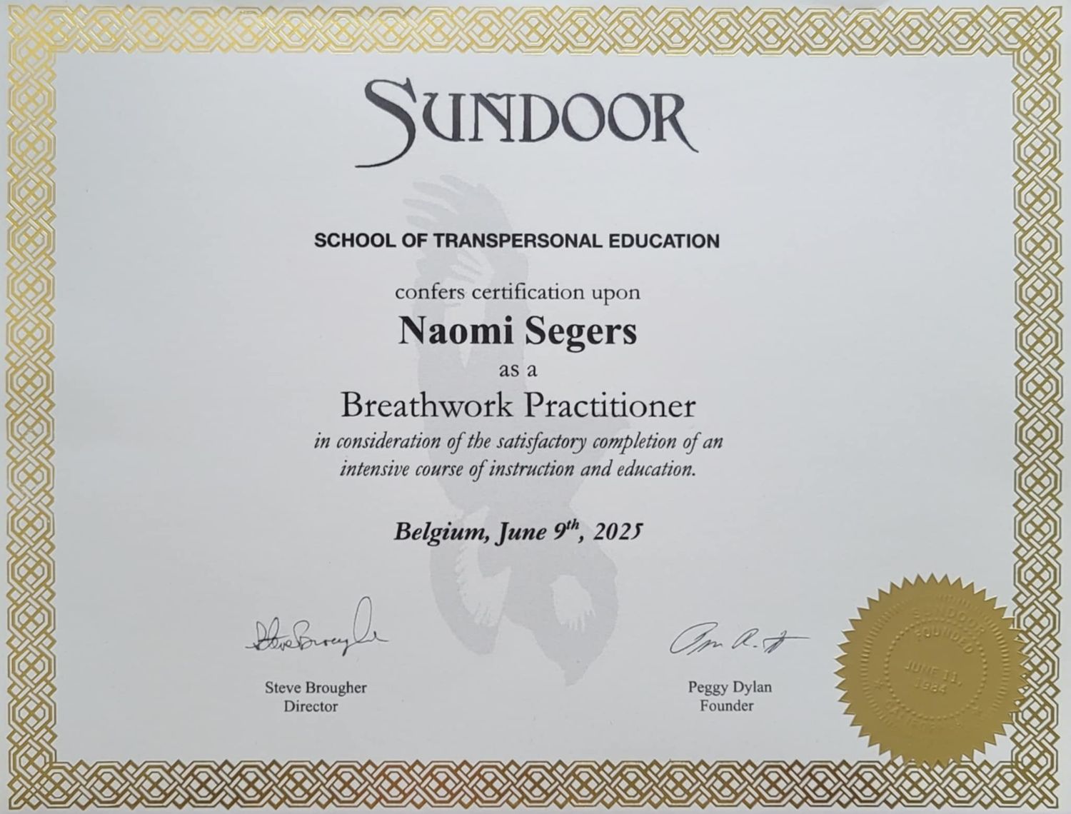 Sundoor certification for Naomi Segers